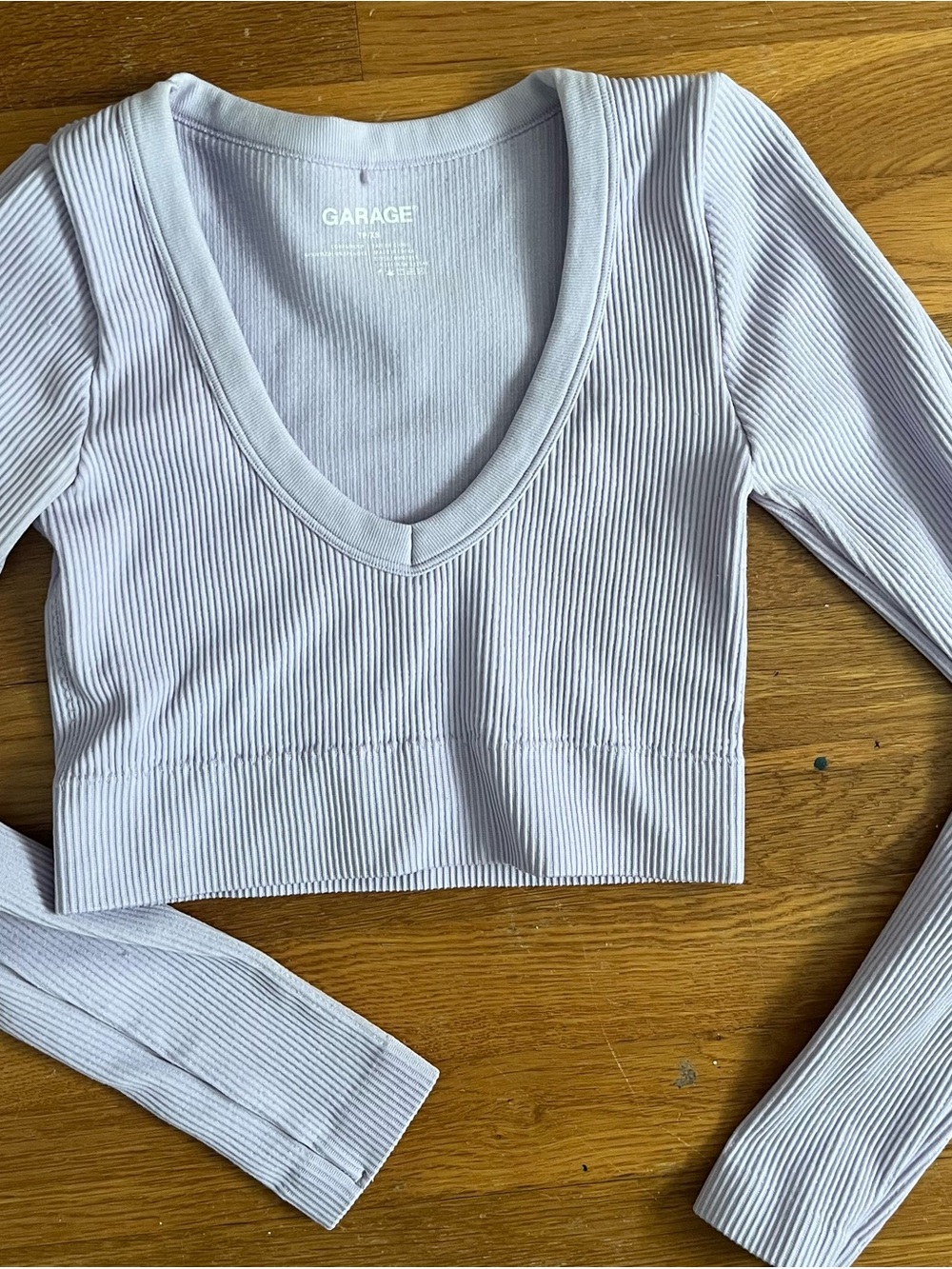 Garage Light Lavender Ribbed V-Neck Cropped Long Sleeve Top